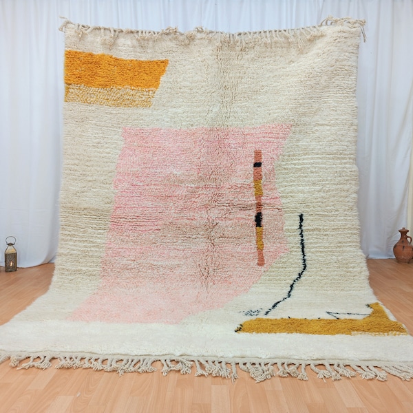 Artistic Moroccan Rug, Handmade Rug, White Pink Rug, Moroccan Carpet, Beni Ourain Rug, Tribal Berber Rug, Authentic Carpet, Tapis Marocain