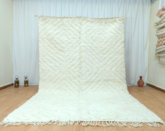 Handmade Beni Ourain Rug, Moroccan Berber Wool, Tufted White Rug