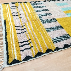 Area Handmade rug, Morrocan rug, Beniourain rug for living room, Handmade Wool rug, Custom moroccan rug, Berber Carpet, Pink and Yellow rug image 6