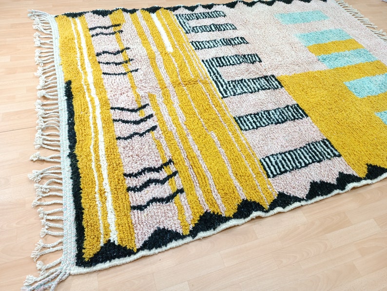 Area Handmade rug, Morrocan rug, Beniourain rug for living room, Handmade Wool rug, Custom moroccan rug, Berber Carpet, Pink and Yellow rug image 6