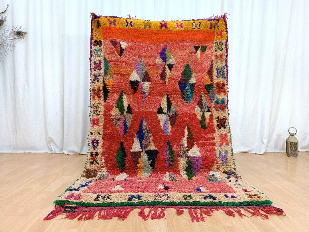 Abstract Red Moroccan Rug 4x5, Colorful Wool Cotton Berber Carpet - Etsy