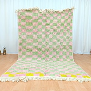 marokkanischer karierter Teppich, marokkanischer karierter Teppich, rosa und grüner Teppich, karierter Teppich nach Maß, grüner und rosa karierter Teppich, handgemachter Teppich