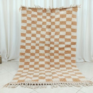 Moroccan Rug, Checker Orange Rug, Custom Rug, Handmade Rug, Beni Ourain Rug, Tribal Berber Rug, Authentic Checkered Carpet