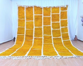 Alfombra marroquí de color amarillo mostaza, diseño tribal bereber hecho a mano