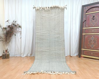 Handwoven 3x8 Flat Berber Runner : Gray Woven Wool Kilim Rug