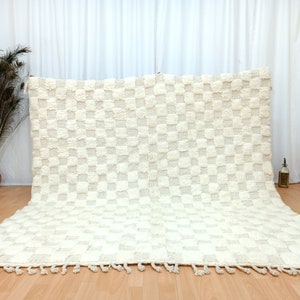 Tufted Beni Ourain Rug, Checkered Moroccan Rug, Wool Rug, Handmade Checkerboard Rug, Berber Solid White Rug, Moroccan Area tufted Rug