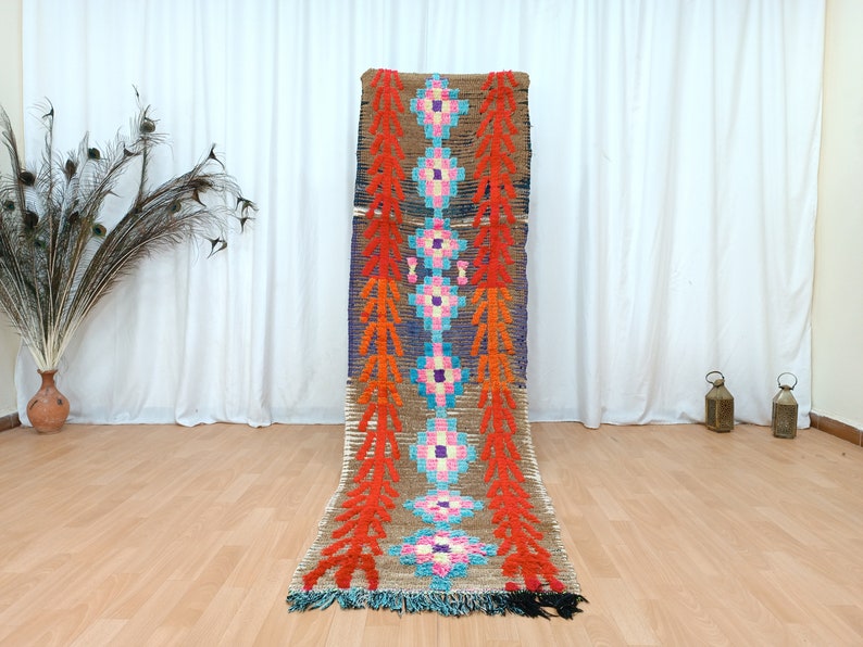 Table runner rug, 2x8 vintage moroccan rug, moroccan handmade rug, vintage rug for living romm, bedside vintage rug, handmade vintage rugs image 1