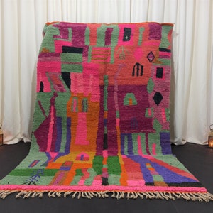 Colorful moroccan rug, Bohemian Berber carpet, WoolTeppich, Handmade rug for living room, Moroccan custom rug, Funky pink and green area rug