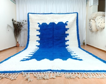Gran alfombra bereber azul real, alfombra marroquí hecha a mano