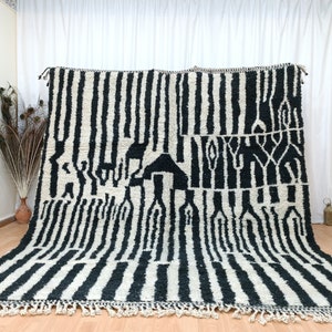 Authentic Beniourain Rug, Wool Handmade Rug, Moroccan Custom Rug, Black and White rug, Custom White and Black Rug, Black Area Rug For Living