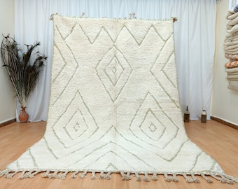 Tufted Teppich, Tufted Teppich, Quadratischer Teppich für Wohnzimmer, Handgemachter Wollteppich, Weißer und Grüner Teppich, Boho Teppich