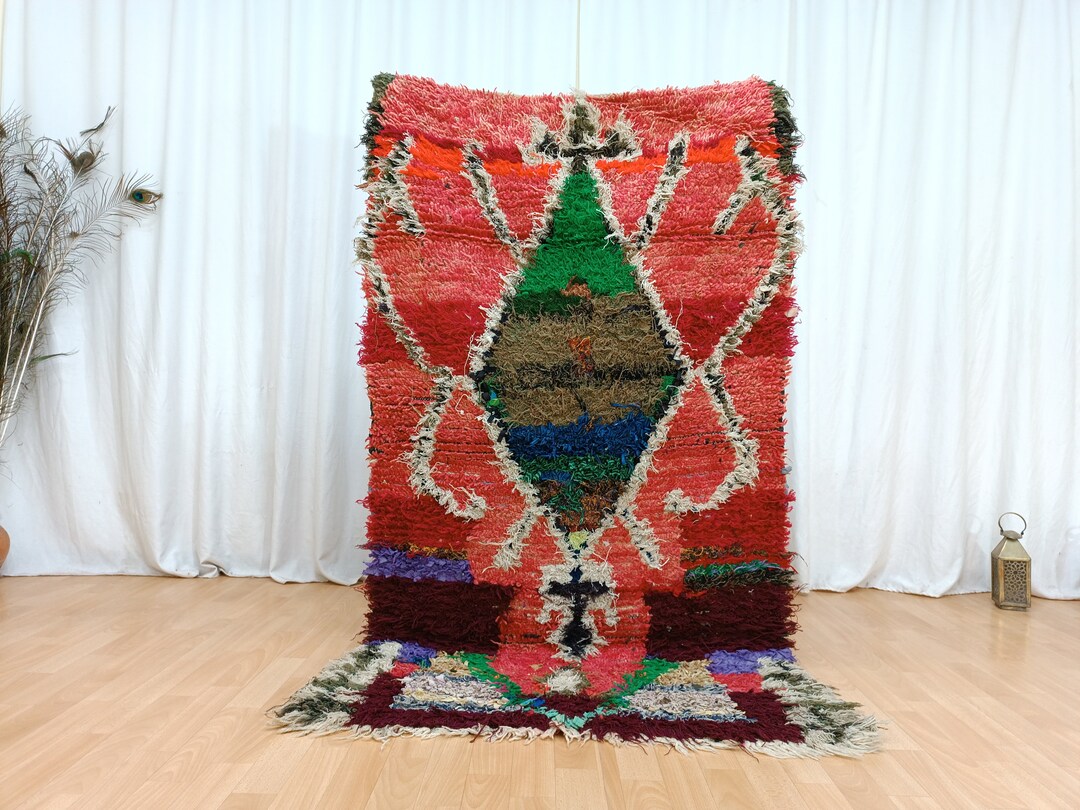 Red and Green Area Rug, 3x6 Handmade Moroccan Rug, Traditional Vintage ...