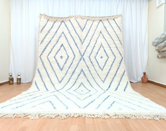 Handmade Beni Ourain Wool Rug, Tufted White Moroccan Rug, Tribal Berber Carpet, Geometric Modern Area Rug