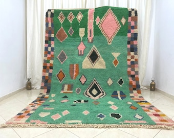 Grüner Marokkanischer Teppich, Marokkanischer Teppich, Abstrakter Boho Teppich, Marokkanischer Teppich, Handgefertigter Marokkanischer Teppich
