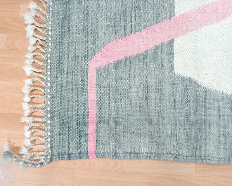 Gray Area Rug, Flatweave Custom Rug, Moroccan Handmade Rug, White and