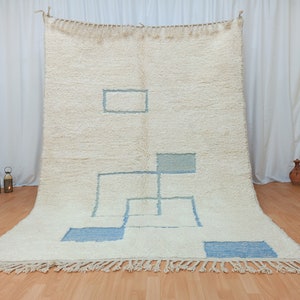 Artistic Moroccan Rug, Handmade Rug, White Blue Rug, Moroccan Carpet, Beni Ourain Rug, Tribal Berber Rug, Authentic Carpet, Tapis Marocain