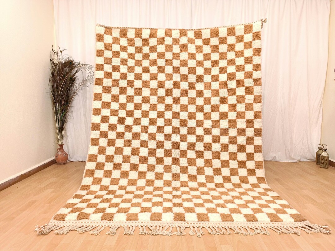 Moroccan Checkered Rug, Checkered Morrocan Rug, White and Brown Rug ...