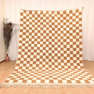 moroccan checkered rug, checkered morrocan rug, white and brown rug, checkered custom rug, brown checkered rug, wool handmade rug