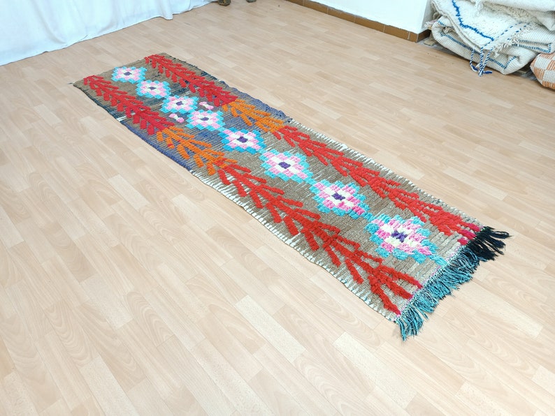 Table runner rug, 2x8 vintage moroccan rug, moroccan handmade rug, vintage rug for living romm, bedside vintage rug, handmade vintage rugs image 2