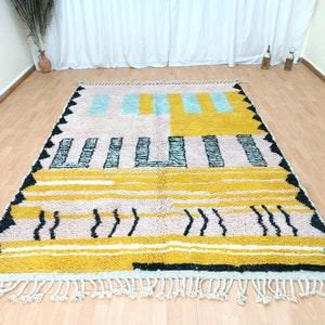 Area Handmade rug, Morrocan rug, Beniourain rug for living room, Handmade Wool rug, Custom moroccan rug, Berber Carpet, Pink and Yellow rug image 5