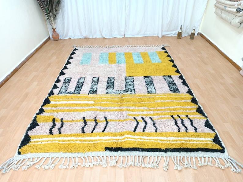 Area Handmade rug, Morrocan rug, Beniourain rug for living room, Handmade Wool rug, Custom moroccan rug, Berber Carpet, Pink and Yellow rug image 5