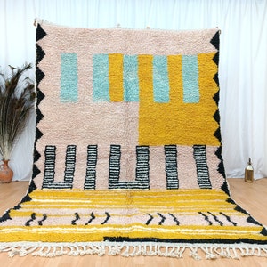 Area Handmade rug, Morrocan rug, Beniourain rug for living room, Handmade Wool rug, Custom moroccan rug, Berber Carpet, Pink and Yellow rug image 1