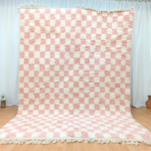 Karierter rosa Teppich, handgemachter Teppich, rosa und weißer Teppich, marokkanischer Teppich, handgemachter Teppich, Teppich für Zuhause, individueller Teppich, Baby Geschenk Teppich