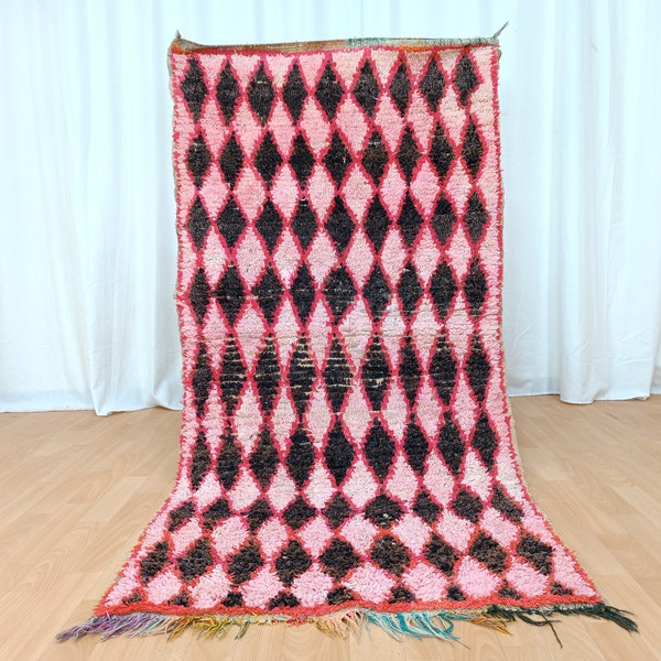 Geometric Vintage Runner Rug, 3x6 Wool and Cotton Rug, Black and Pink Rug, Handmade rug, Home Decor Rug, Vintage Runner Rug, Jahrgang Roggen