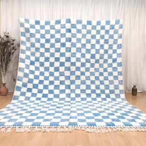 marokkanischer karierter teppich, karierter marokkanischer teppich, weiß und blauer teppich, karierter teppich nach maß, blau und weiß karierter teppich, handgefertigter teppich