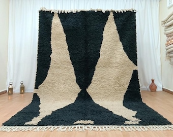 Alfombra marroquí de lana hecha a mano – alfombras de decoración de suelo estilo boho tribal en negro y beige