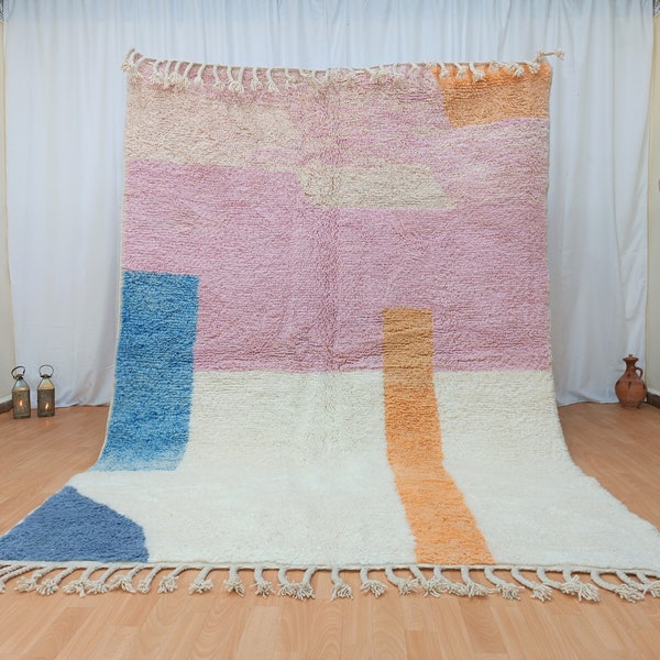 Marokkanischer Wollteppich, Handgemachter Teppich, Weiß Rosa Teppich, Marokkanischer Teppich, Beni Ourain Teppich, Tribal Berber Teppich, Tapis Marocain