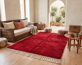 Alfombra clásica roja para sala de estar, elegante alfombra minimalista.