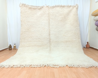 Alfombra Beni Ourain blanca hecha a mano, auténtica alfombra bereber marroquí