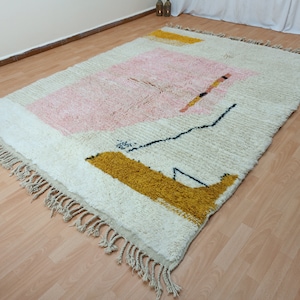 Marokkanischer Teppich, Handgemachter Teppich, Weiß Rosa Teppich, Marokkanischer Teppich, Beni Ourain Teppich, Tribal Berber Teppich, Tapis Marocain Bild 3