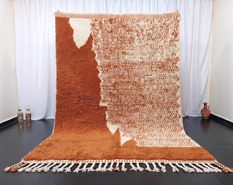 Terracotta and Ivory Moroccan Wool Rug, Handmade Berber Molten Lava Area Carpet, Modern Abstract Boho Decor, Handwoven Beniourain Style