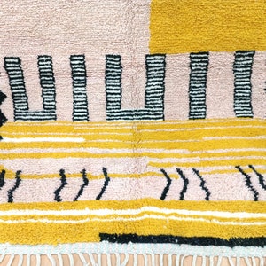Area Handmade rug, Morrocan rug, Beniourain rug for living room, Handmade Wool rug, Custom moroccan rug, Berber Carpet, Pink and Yellow rug image 3