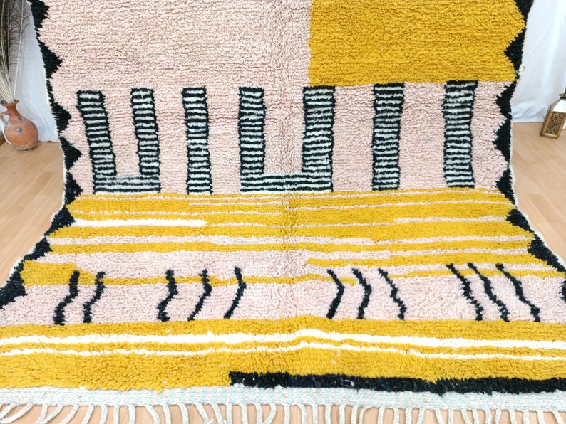 Area Handmade rug, Morrocan rug, Beniourain rug for living room, Handmade Wool rug, Custom moroccan rug, Berber Carpet, Pink and Yellow rug image 3