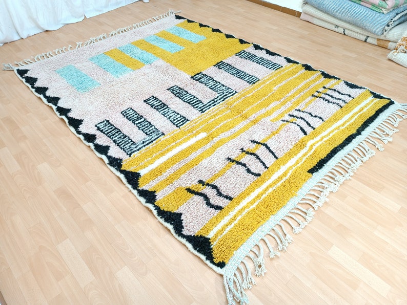 Area Handmade rug, Morrocan rug, Beniourain rug for living room, Handmade Wool rug, Custom moroccan rug, Berber Carpet, Pink and Yellow rug image 9