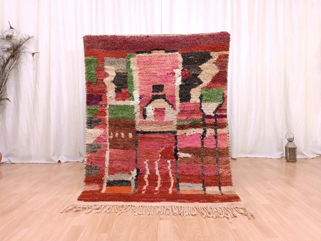 4x5 Colorful Moroccan Wool Rug, Handknotted Berber Carpet - Etsy