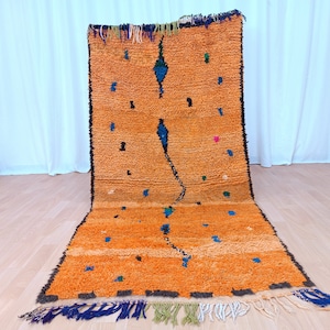 Wool Orange Rug, Handmade Vintage Rug, Orange and Blue Rug, Moroccan Vintage Rug, Home Decor Carpet, Vintage Carpet, Best home rug