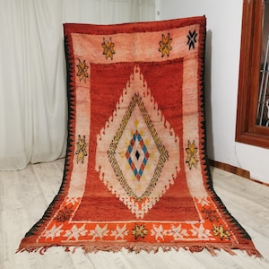 5x10 Moroccan Vintage Rug, Vintage Handmade Carpet, Red Wool Carpet, Handmade Rugs, Tribal Berber Rug, Sbaai Area Rug, Teppich Morocco Rug