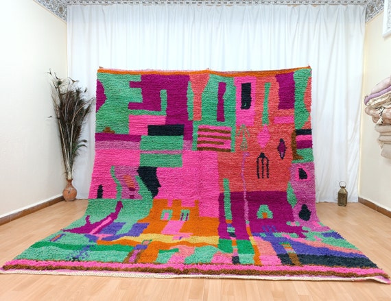 Bohemian colorful rug, Handmade moroccan rug, Area rug for living room, Moroccan custom rug, Berber funky pink and green rug, Flächenteppich