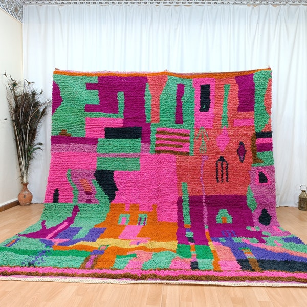 Bohemian colorful rug, Handmade moroccan rug, Area rug for living room, Moroccan custom rug, Berber funky pink and green rug, Flächenteppich