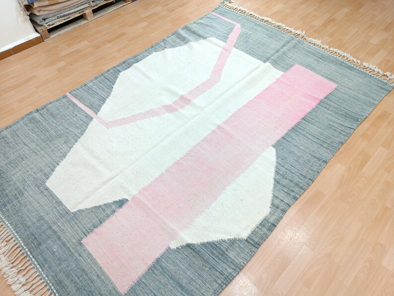 Gray Area Rug, Flatweave Custom Rug, Moroccan Handmade Rug, White and