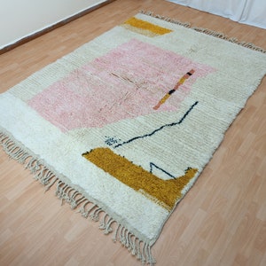 Marokkanischer Teppich, Handgemachter Teppich, Weiß Rosa Teppich, Marokkanischer Teppich, Beni Ourain Teppich, Tribal Berber Teppich, Tapis Marocain Bild 7