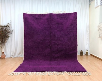 Deep Purple Wool Rug -  Moroccan Beni ourain carpet - Minimalist Aubergine Decor