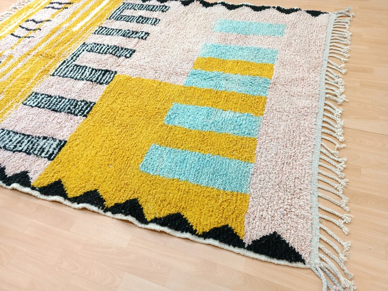 Area Handmade rug, Morrocan rug, Beniourain rug for living room, Handmade Wool rug, Custom moroccan rug, Berber Carpet, Pink and Yellow rug image 7