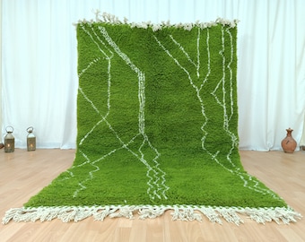 Alfombra marroquí verde hecha a mano, alfombra bereber de lana