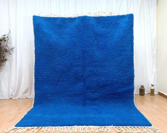 Alfombra marroquí azul Beni Ourain, alfombra bereber hecha a mano, diseño abstracto