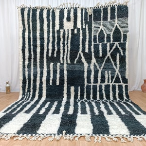 Amazing Beni Ourain Rug, Handmade Custom Rug, White and Black Rug, Abstract Moroccan Rug, Custom Black and White Rug, Solid Black Carpet